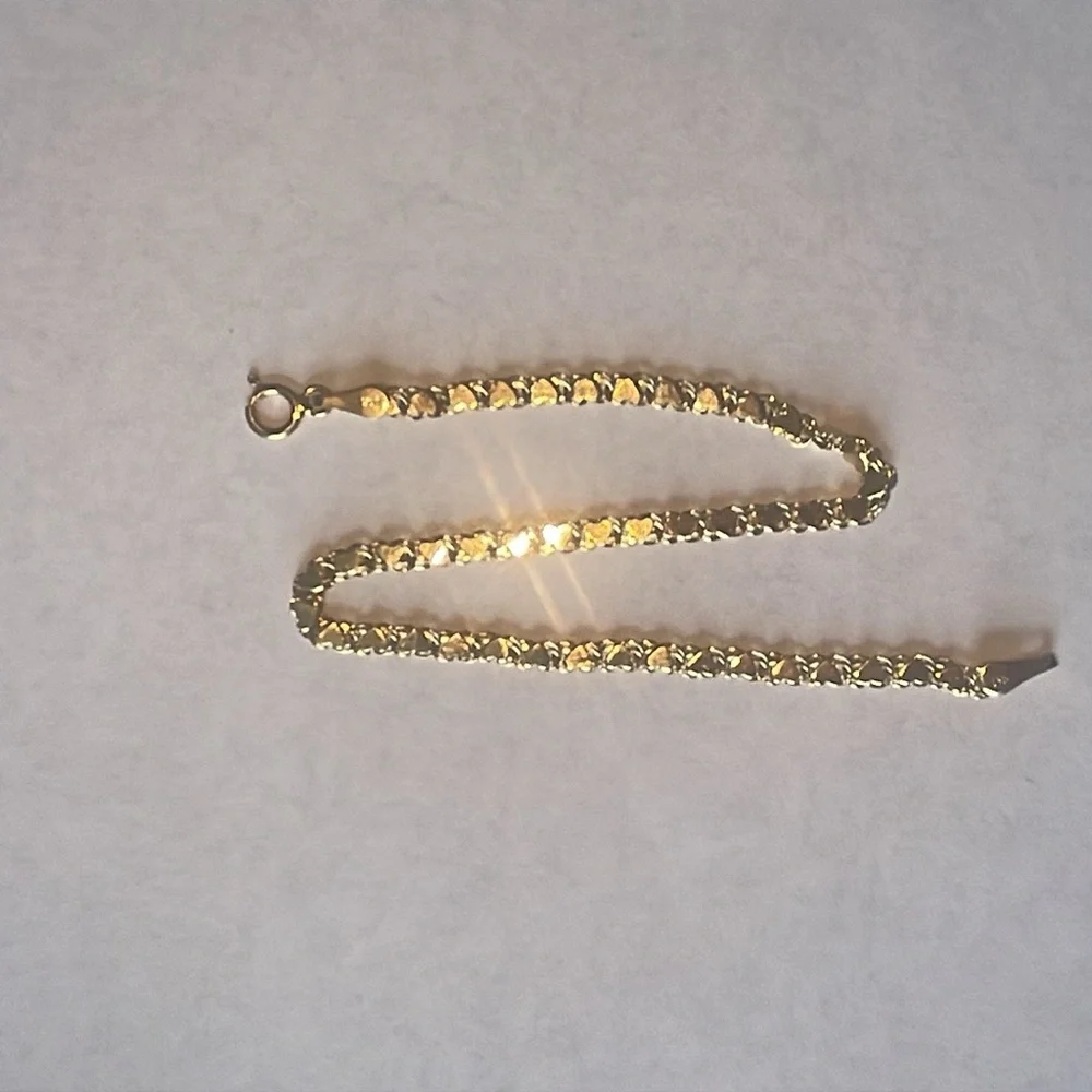 Solid Stamped 14K Yellow Gold Love Hearts Link Bracelet - Picture 9 of 12